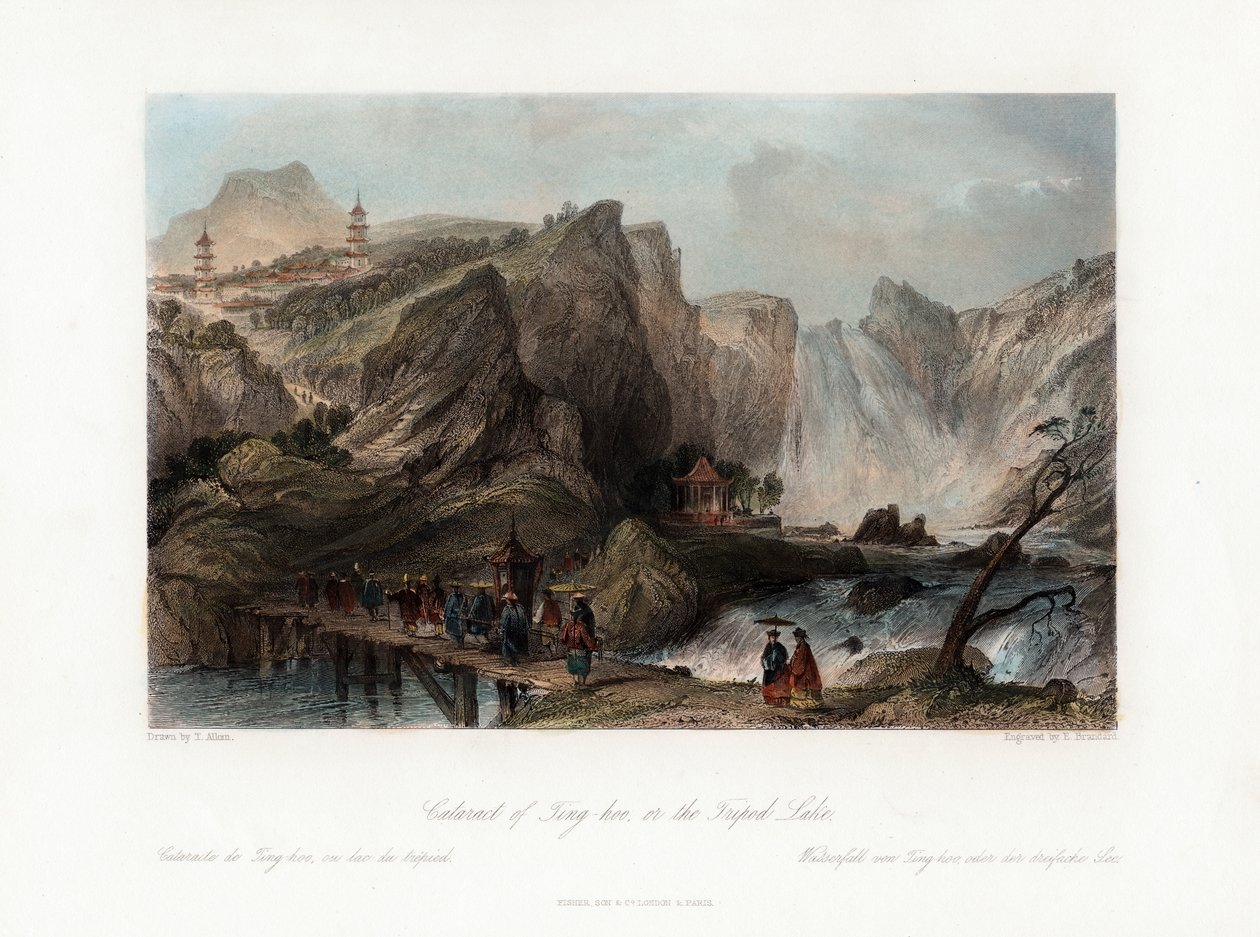 Cataract of Ting-hoo, on the Tripod Lake, China, c1840 by Edward Paxman Brandard