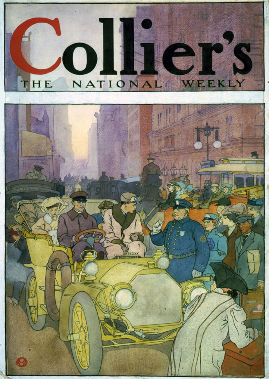 Automobile in Crowded Street by Edward Penfield