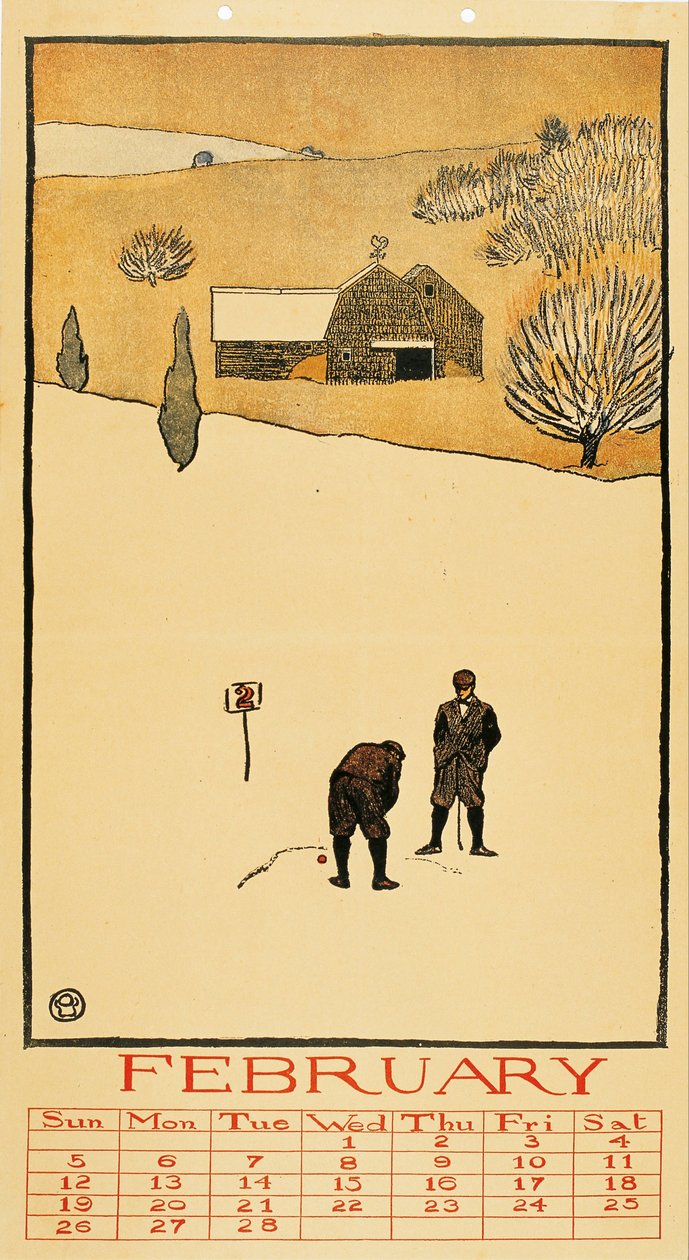 Golf Calendar. February by Edward Penfield