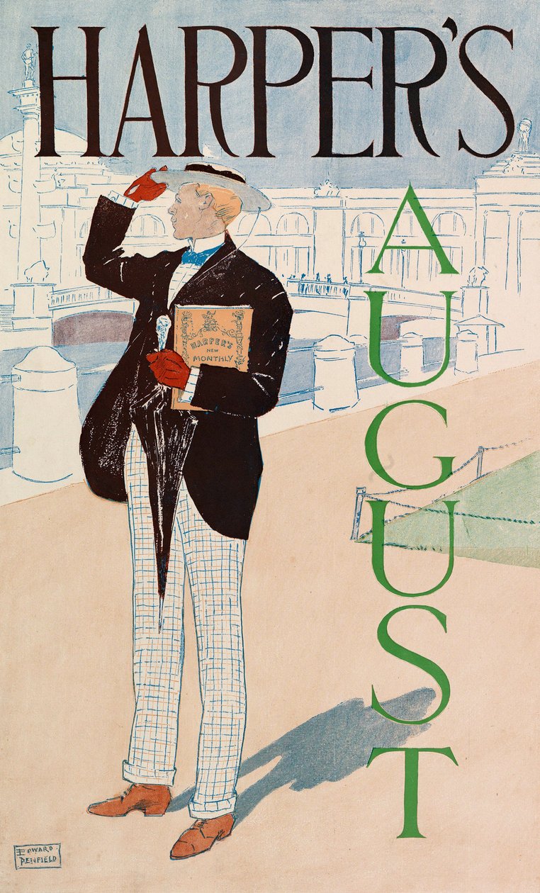 Poster advertising Harpers New Monthly Magazine, August 1893 by Edward Penfield