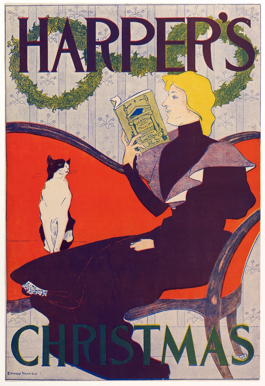 Poster advertising Harpers New Monthly Magazine, Christmas 1894 by Edward Penfield