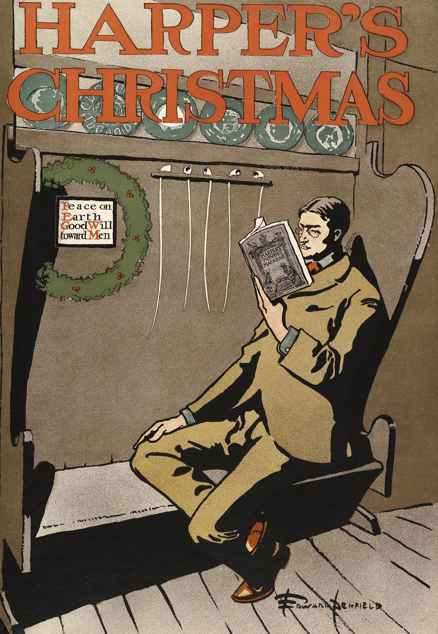 Poster advertising Harpers New Monthly Magazine, Christmas 1897 by Edward Penfield