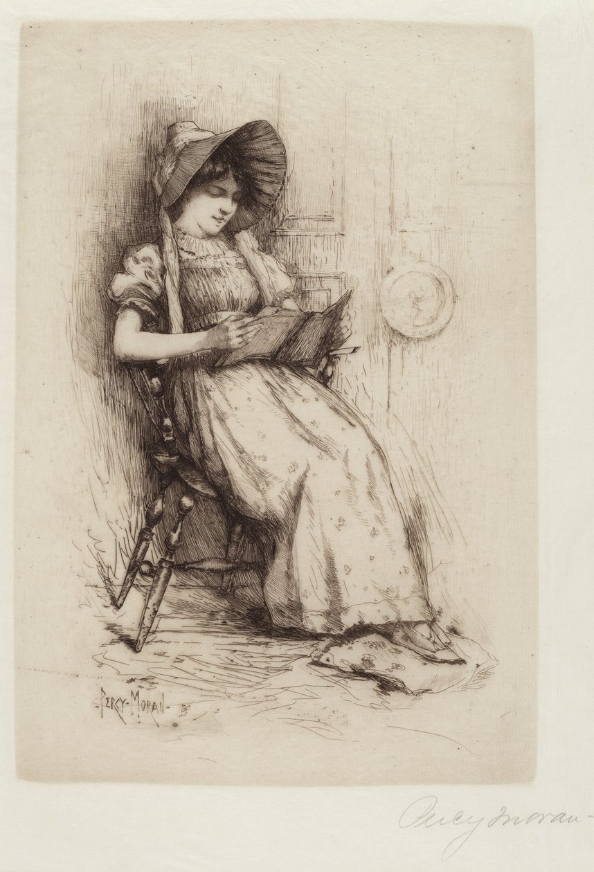 Untitled (Young Girl With Hat, In Chair, Reading) by Edward Percy Moran