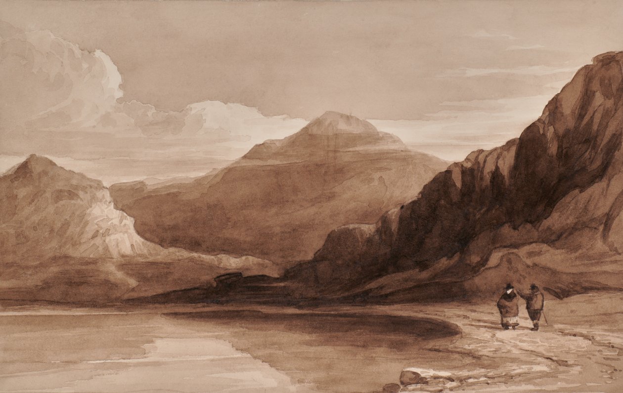 Landscape with Figures and Mountain by Edward Pretty