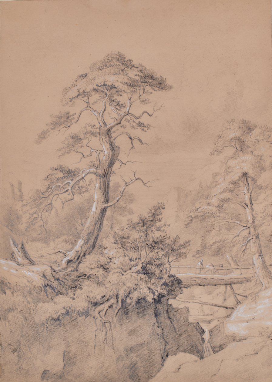 Landscape with wooden bridge by Edward Pretty