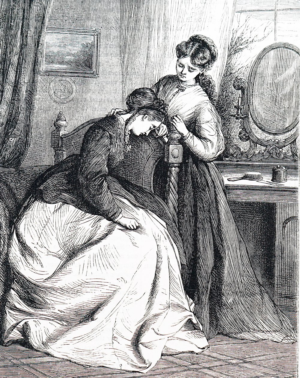 An Older Sister Comforting Her Young Sister by Edward Robert Hughes