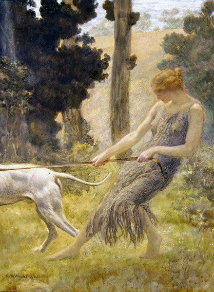 Woman Walking her Dog by Edward Robert Hughes