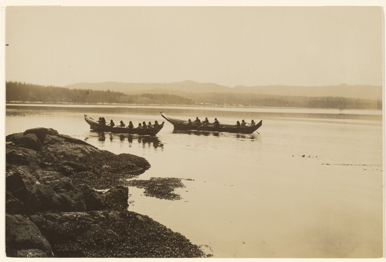 [The Warriors, Young and Old, Launched Their Canoes] by Edward S. Curtis