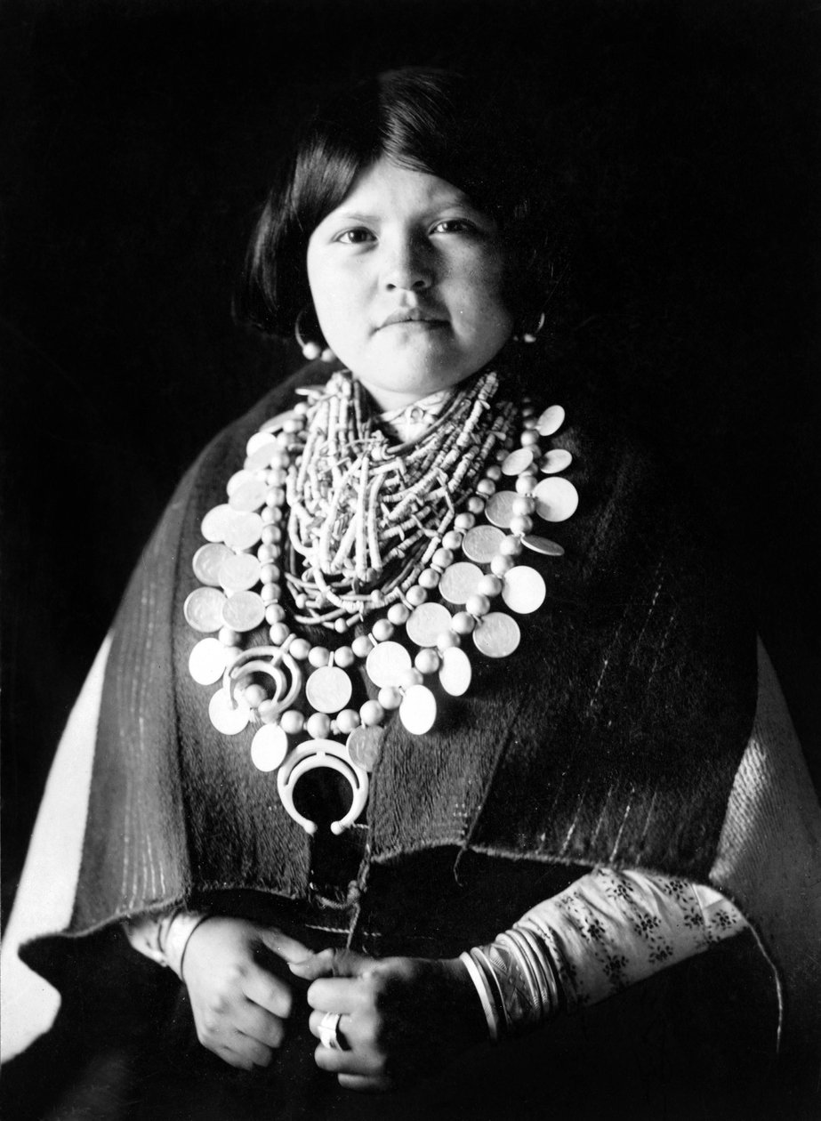 Young Indian woman wearing Zuni ornaments by Edward Sheriff Curtis