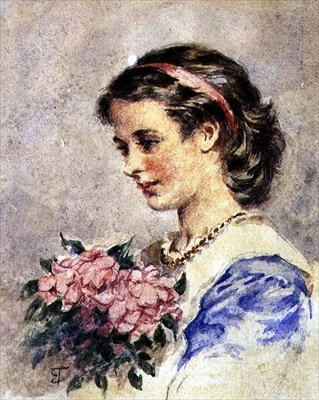 Young Girl with a Bunch of Pink Flowers by Edward Tayler