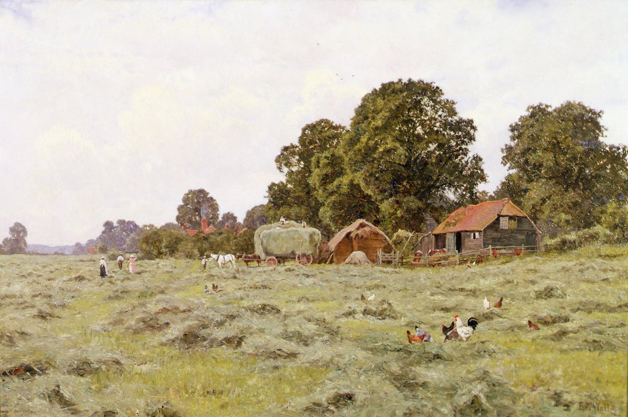 Haymaking in Fittleworth, Sussex by Edward Wilkins Waite