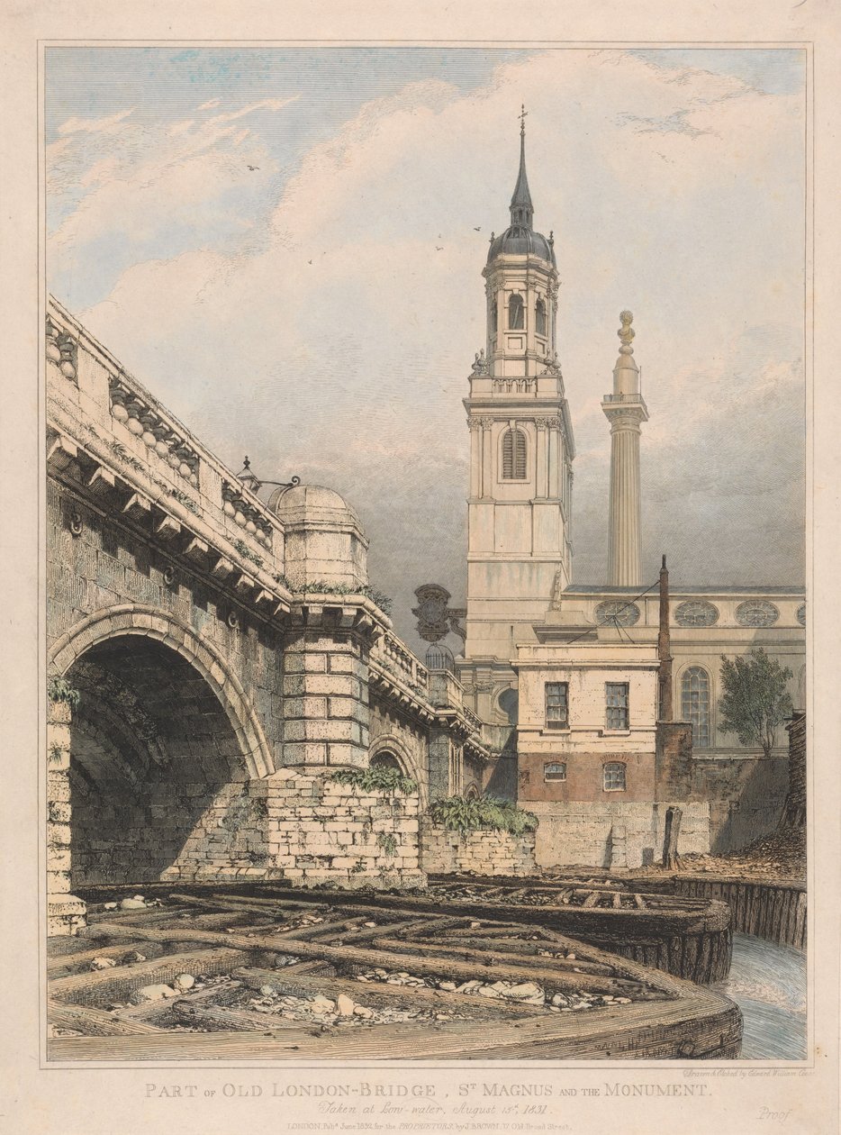 Part of Old London Bridge, St. Magnus and the Monument by Edward William Cooke