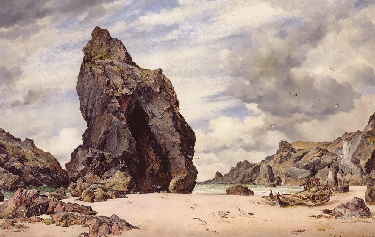 Steeple Rock, Kynance Cove, Lizard, Cornwall, Low Water, 1873 by Edward William Cooke