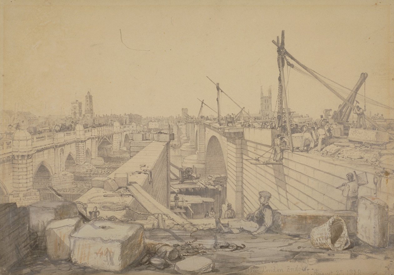 The Construction of London Bridge by Edward William Cooke