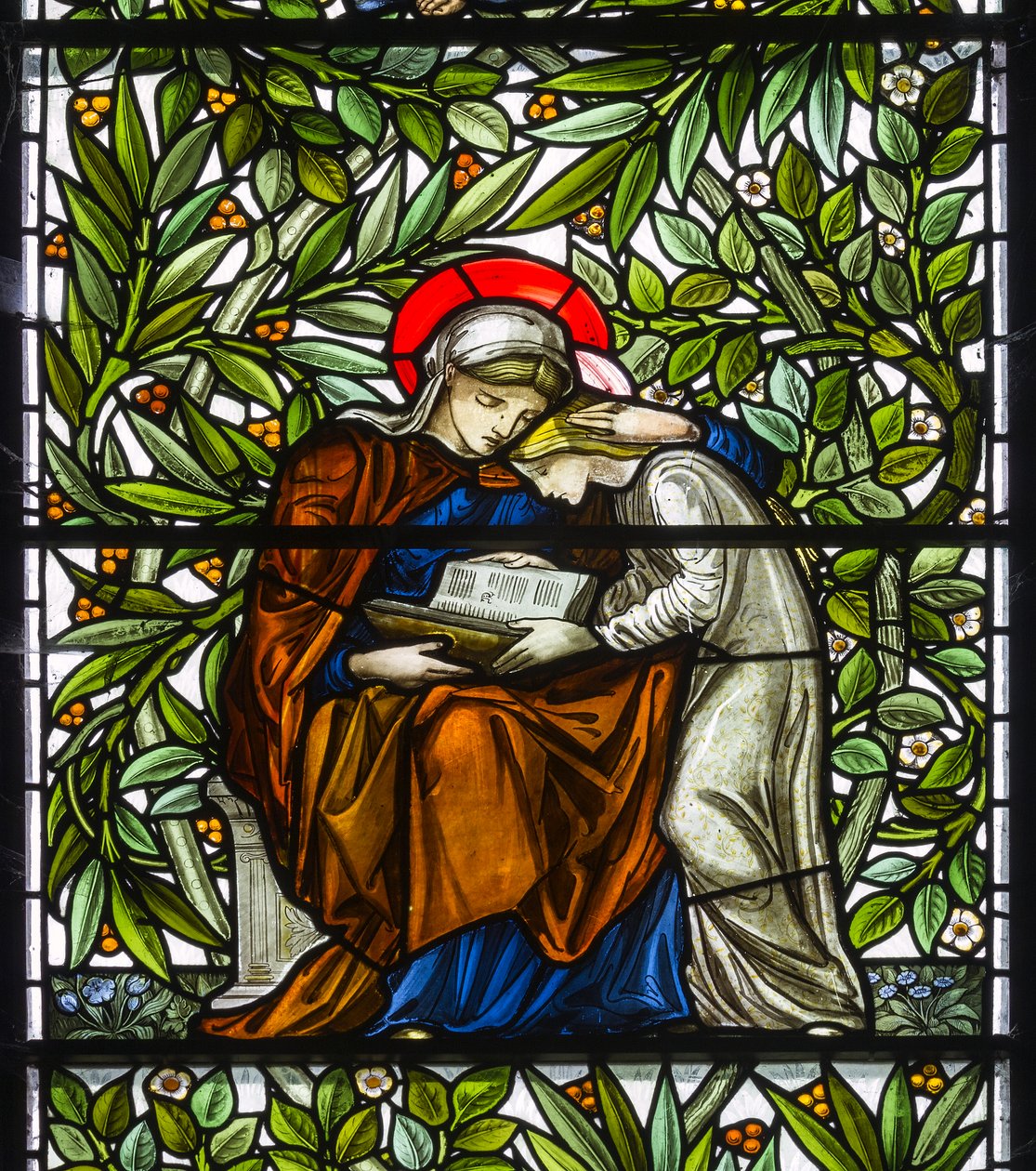 Nun Monkton, St Mary, Morris Marshall & Faulkner & Co, William Morris, Edward Burne-Jones, Mary & Jesus Reading by Edward and Morris Burne Jones