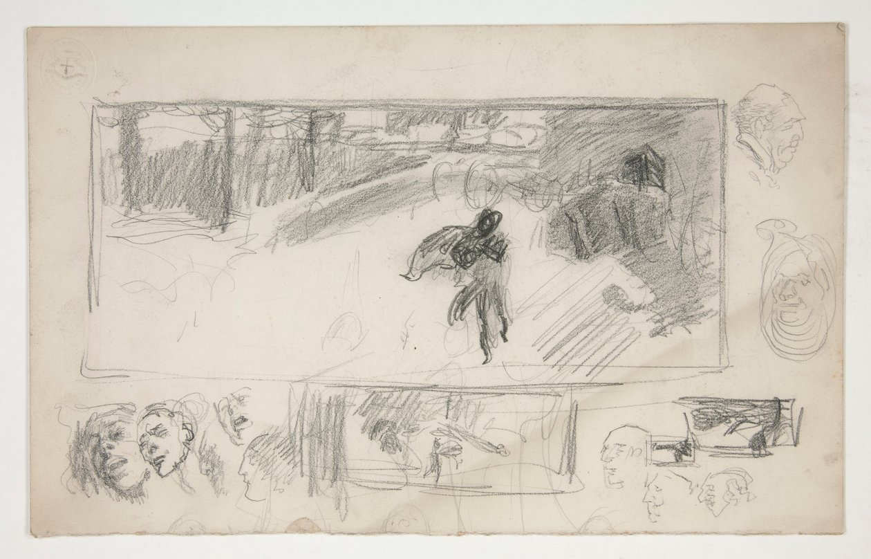 Assorted Sketches (recto); Sketch of a Man in a Cape (verso) by Edwin Austin Abbey