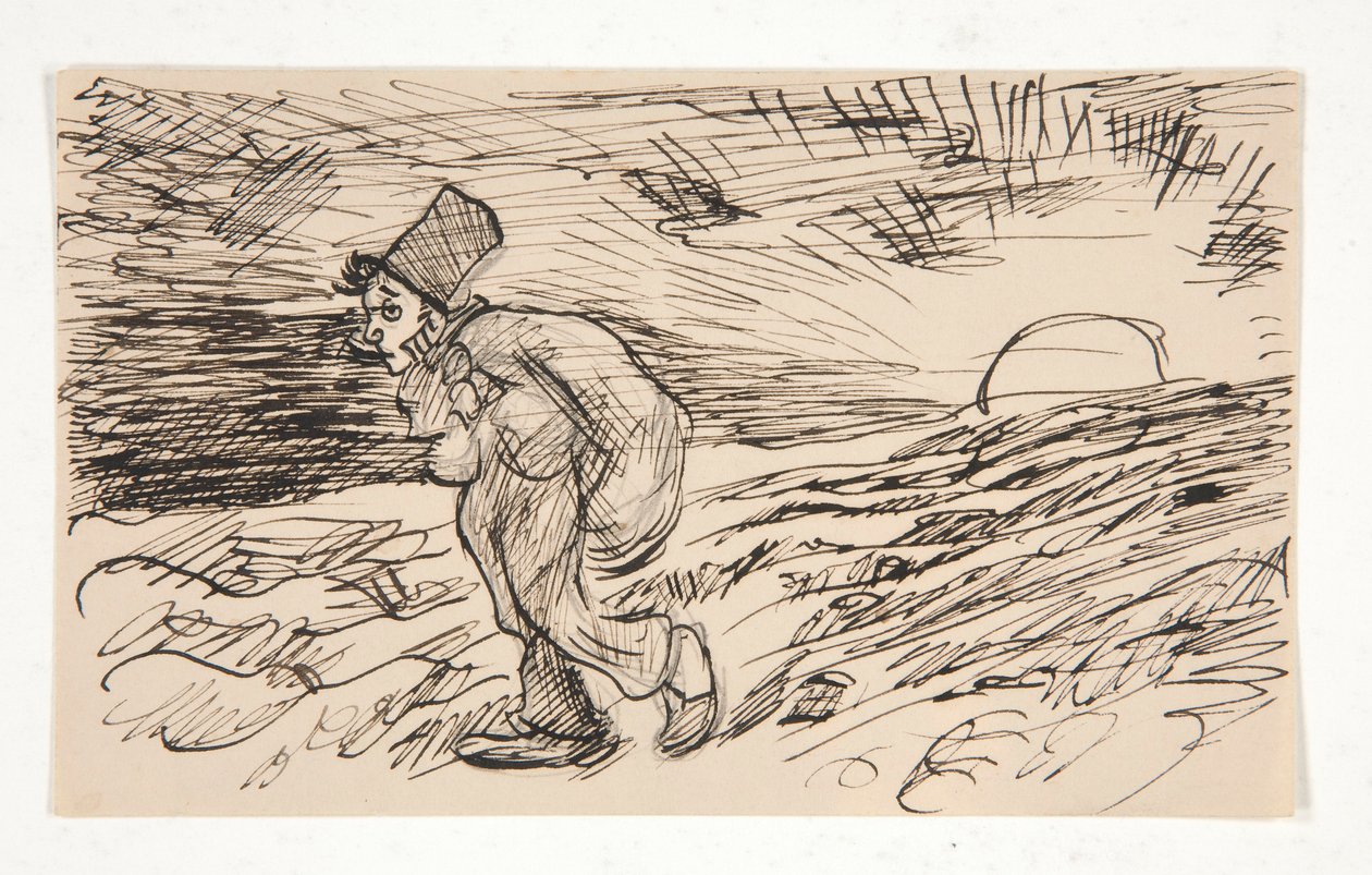 Cartoon of Figure Walking at Sunrise by Edwin Austin Abbey