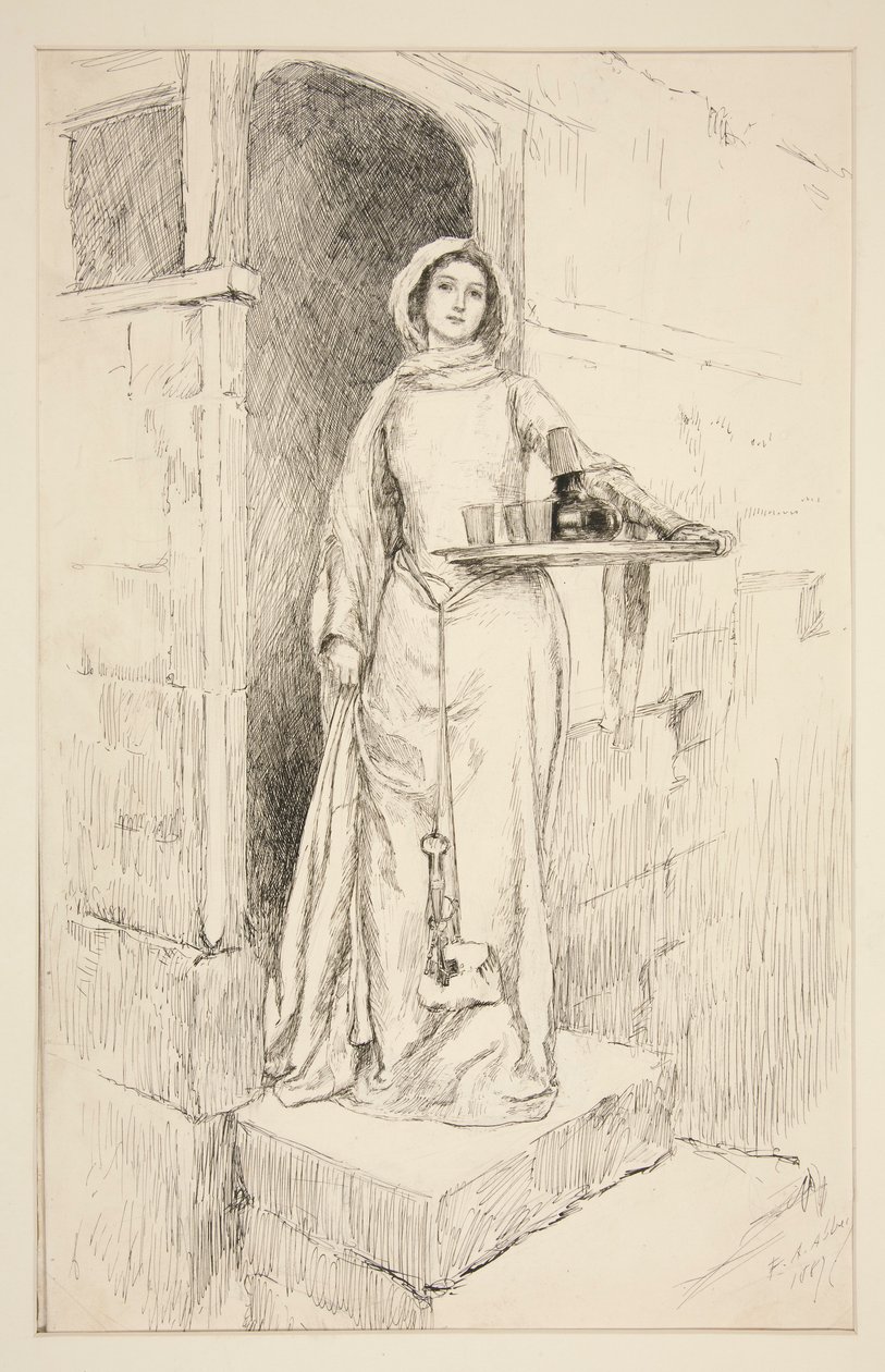 Enter Mistress Anne Page with Wine - Act I, Scene I, Merry Wives of Windsor by Edwin Austin Abbey