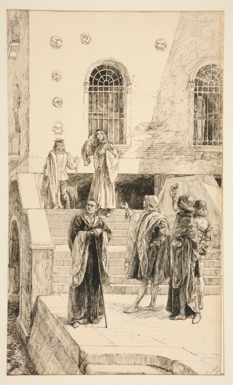Exuent Salarino and Salanio, from Act I, Scene i, Merchant of Venice by Edwin Austin Abbey