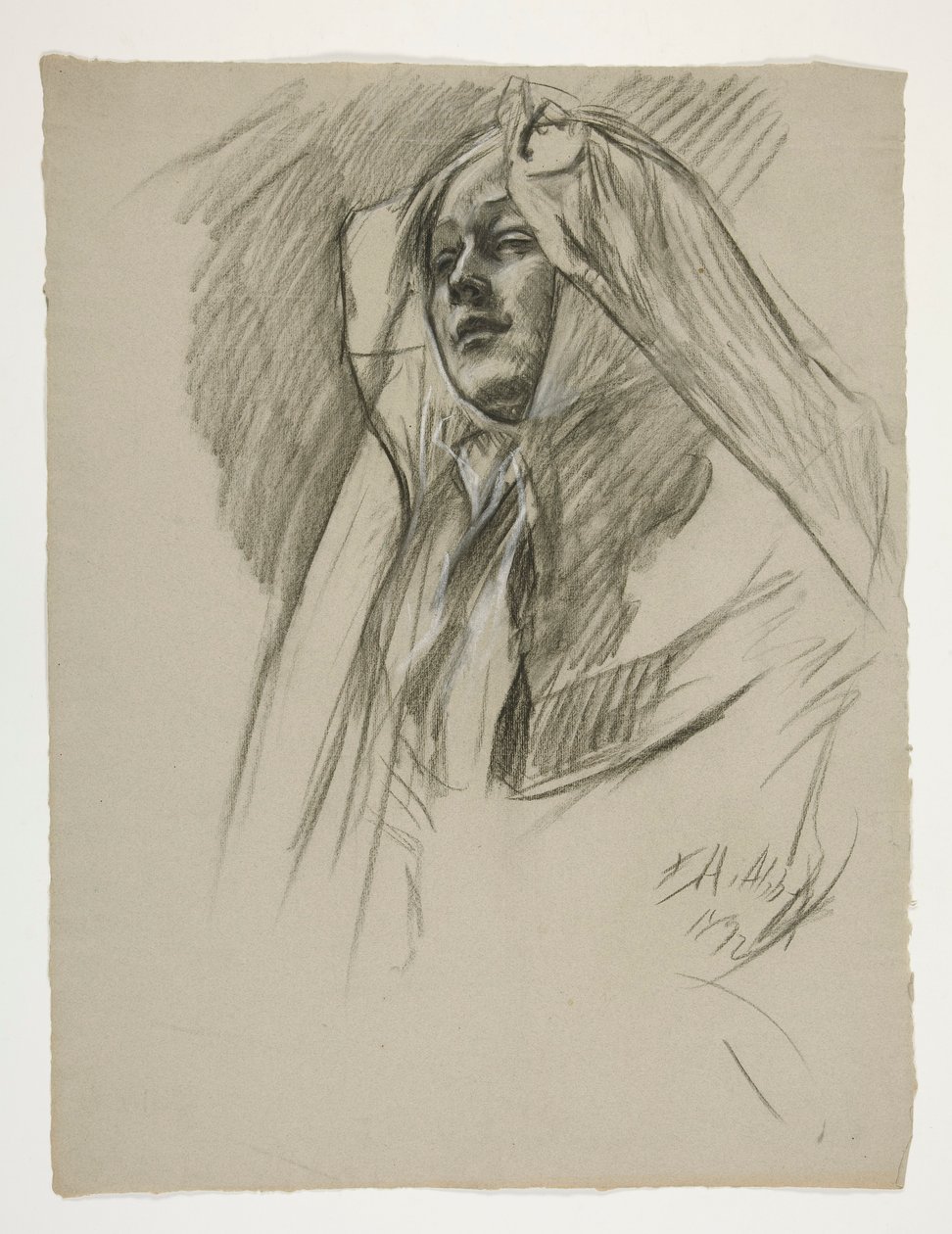 Figure study for the Infancy of Galahad, from The Quest of the Holy Grail (a series of 15 paintings for the Boston Public Library, completed in 1901) by Edwin Austin Abbey