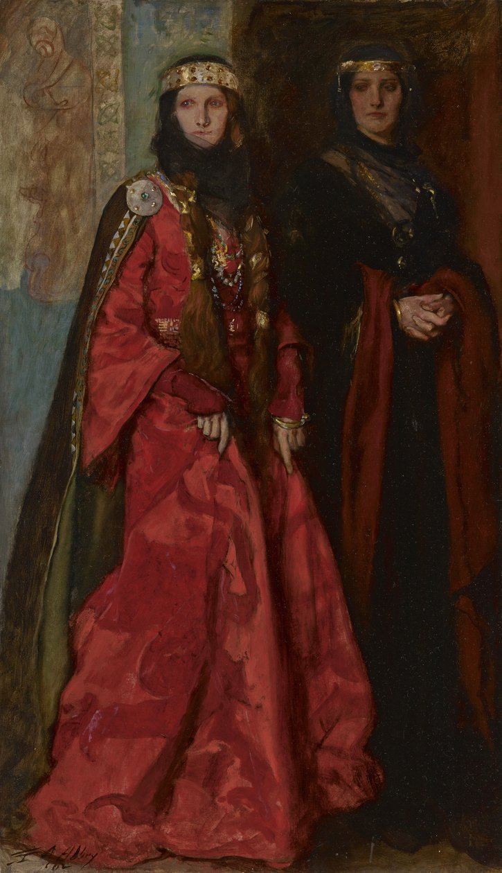 Goneril and Regan in King Lear Act I Scene I by Edwin Austin Abbey