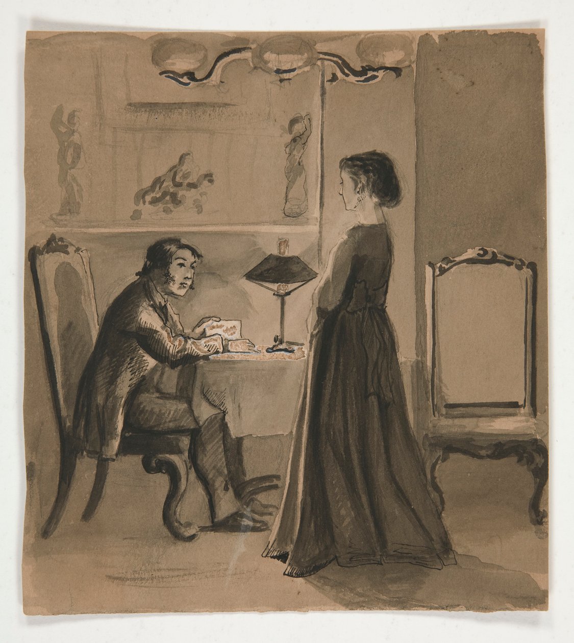 Man and Woman in an Interior - Unidentified Illustration by Edwin Austin Abbey