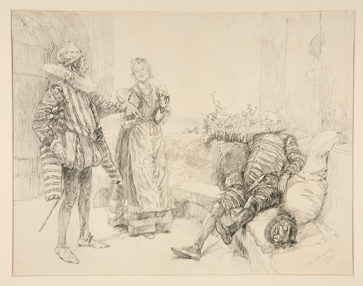 Maria, Sir Andrew, and Toby, illustration for Act I, Scene iii, Twelfth Night by Edwin Austin Abbey