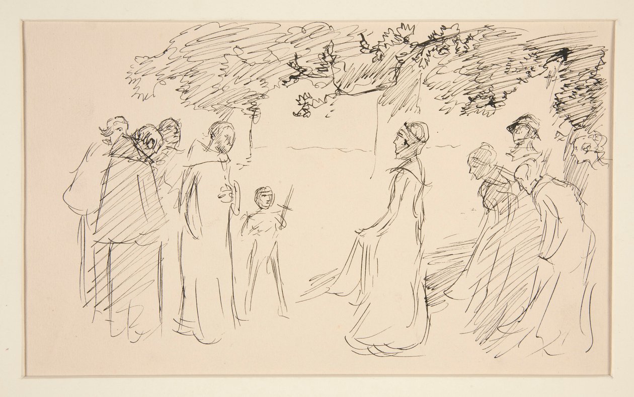 People in Medieval Dress, Outside - Unidentified Illustration by Edwin Austin Abbey
