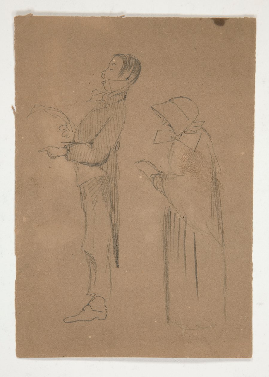 Profile Studies of Man and Old Woman (recto); Three Sketches of Heads and Unidentified Sketch (verso) by Edwin Austin Abbey
