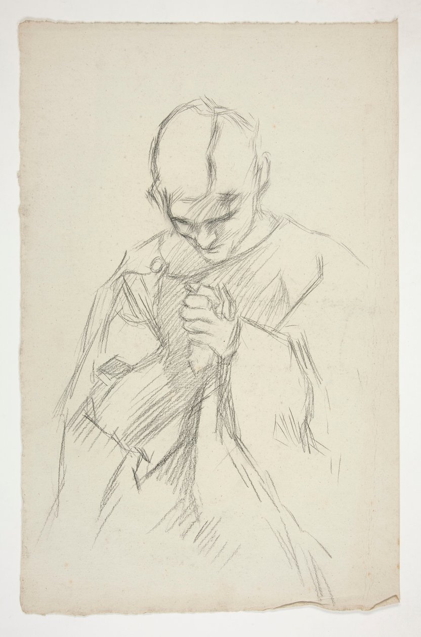Robed Figure, Praying: Study for The Quest of the Holy Grail Mural Series at Boston Public Library by Edwin Austin Abbey