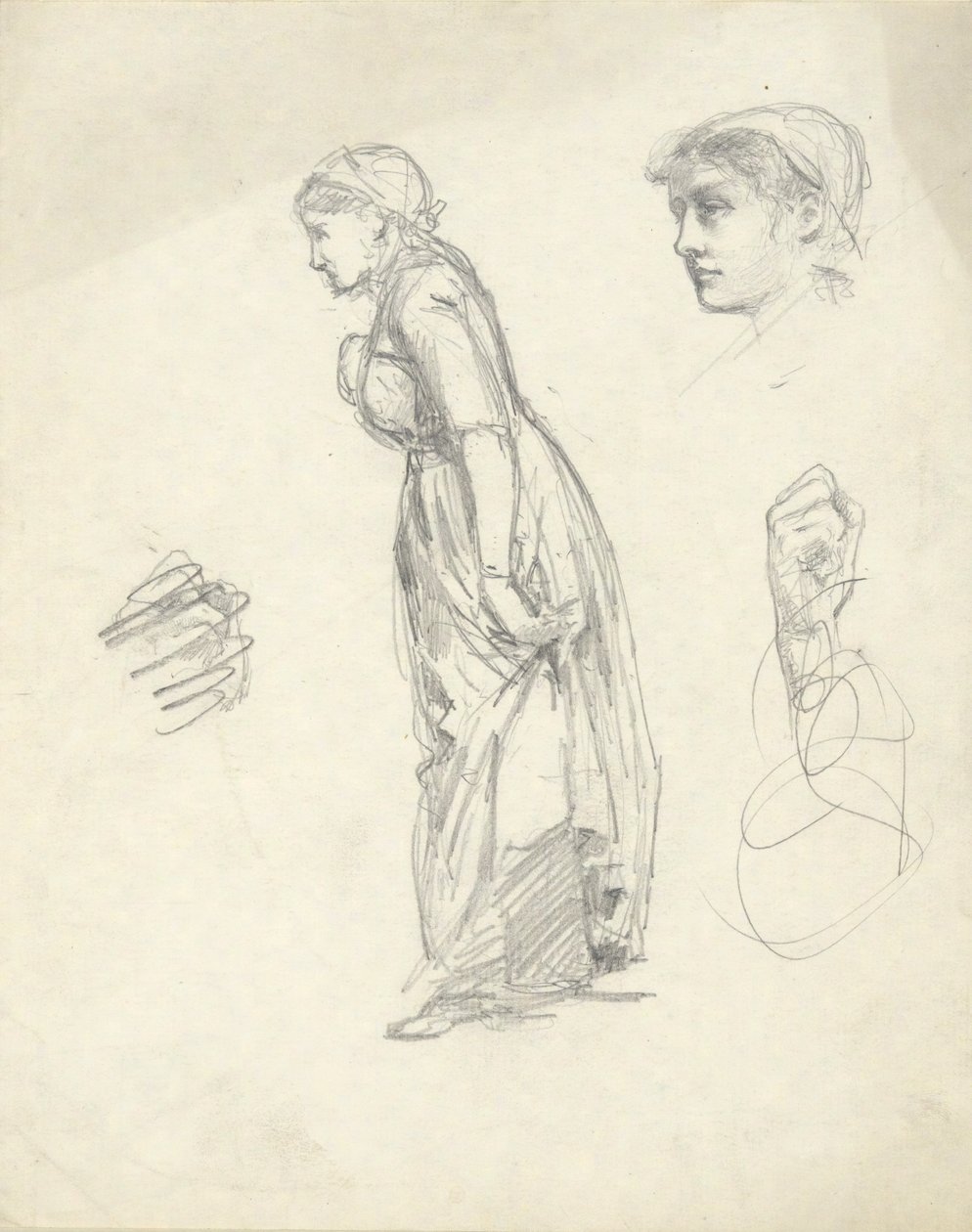 Sheet of Studies: Woman, Head, and Hands by Edwin Austin Abbey
