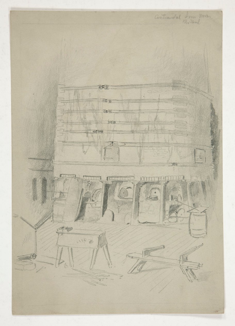 Sketch of Continental Iron Works (industrial interior) by Edwin Austin Abbey