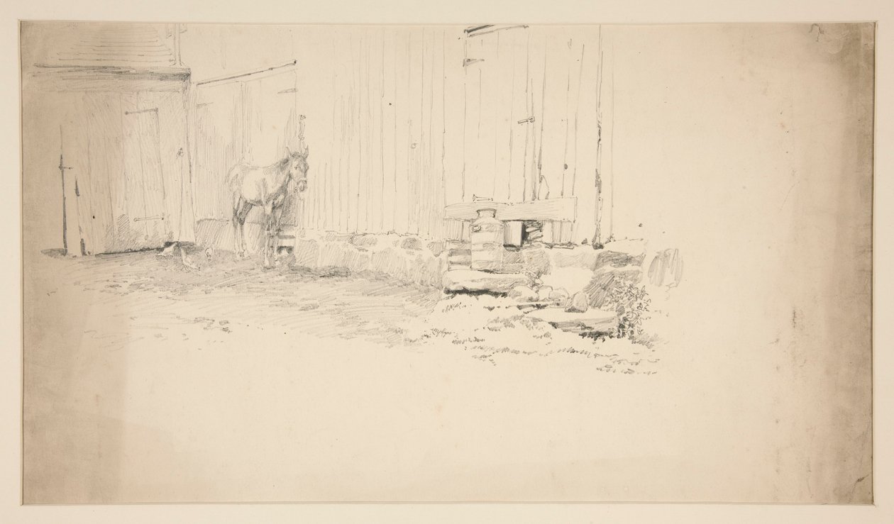 Sketch of a Farmyard, with a Horse by Edwin Austin Abbey