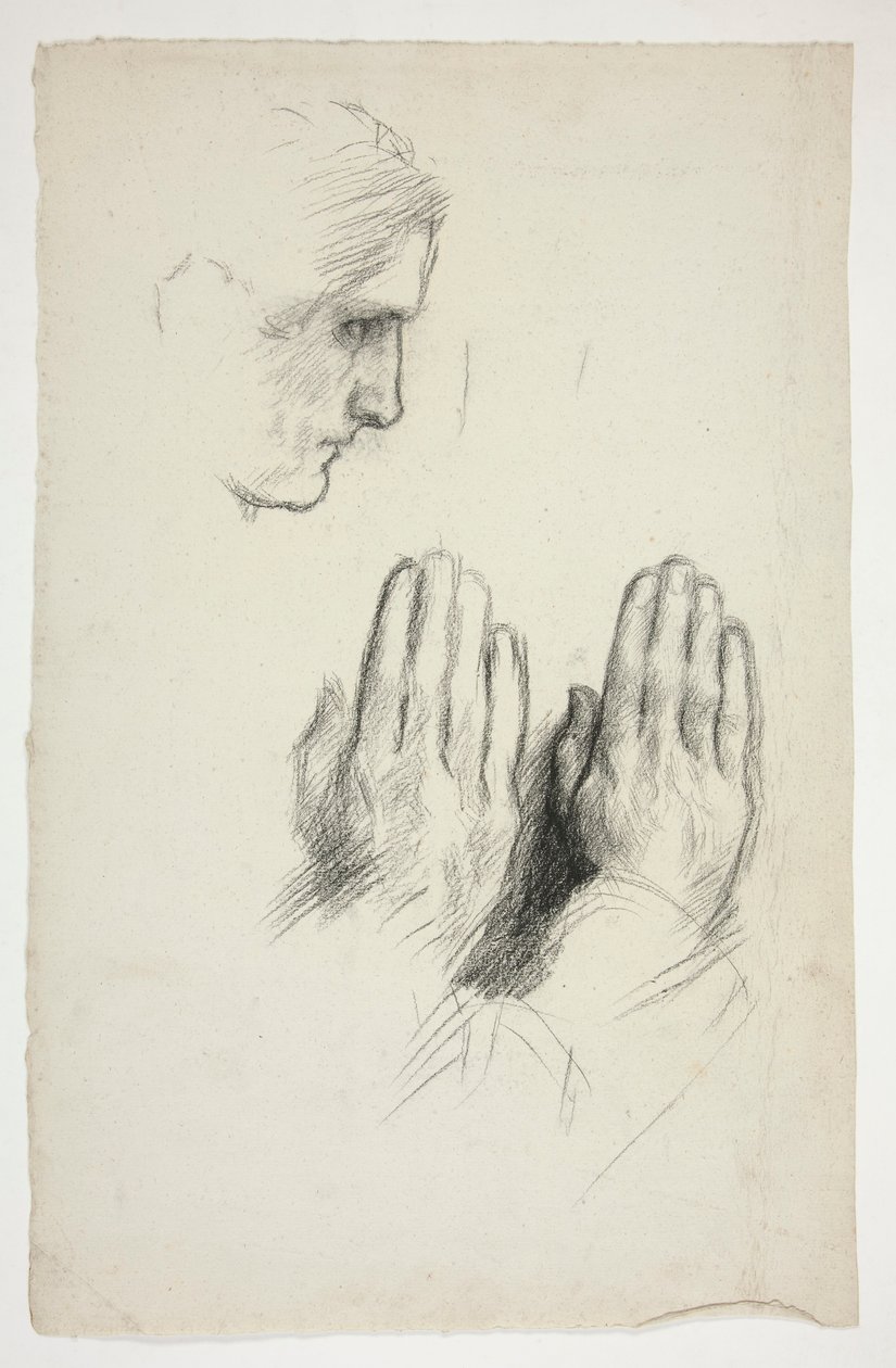 Sketch of a Young Man in Profile; Sketch of Two Sets of Hands in Prayer by Edwin Austin Abbey
