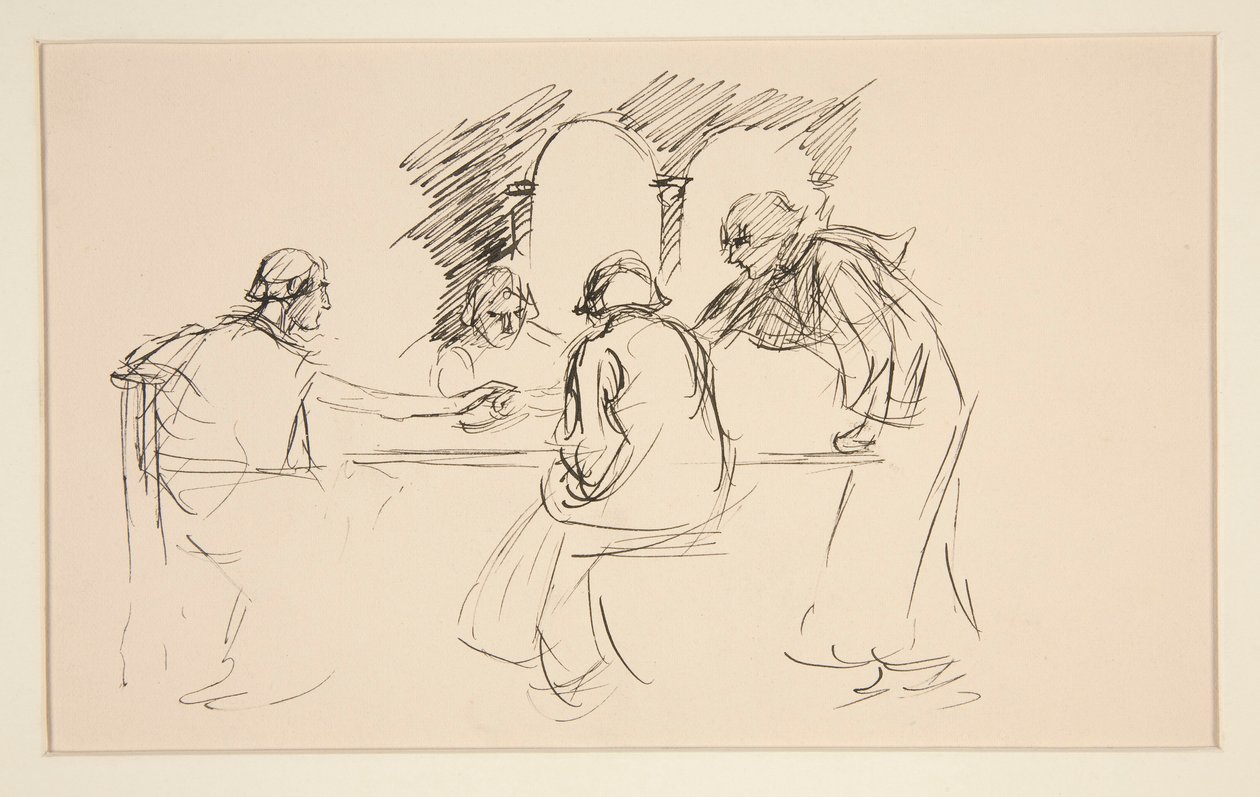 Sketch of Four Men in Medieval Dress at a Table - Unidentified Illustration by Edwin Austin Abbey