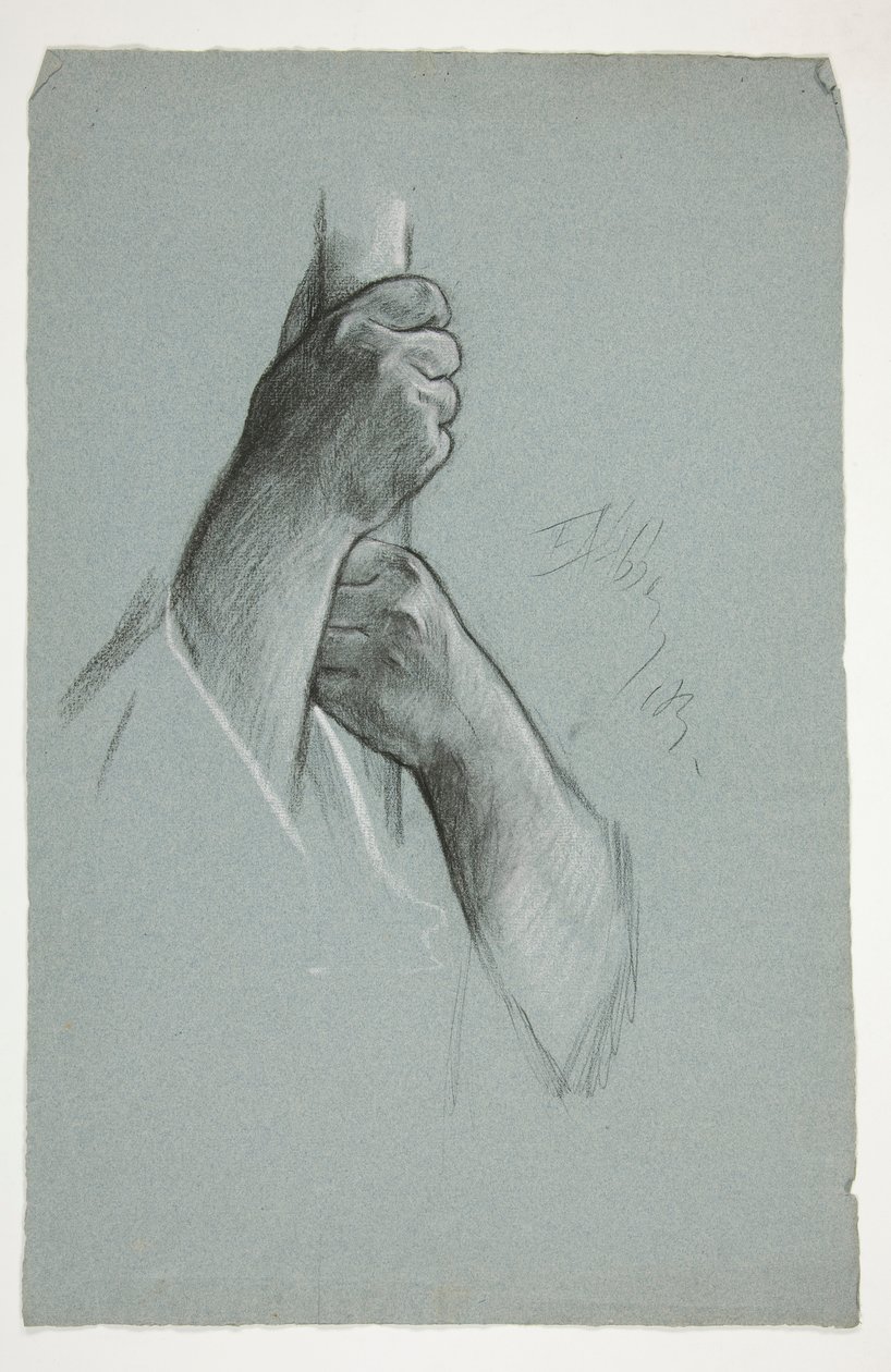 Sketch of two hands climbing a pole by Edwin Austin Abbey