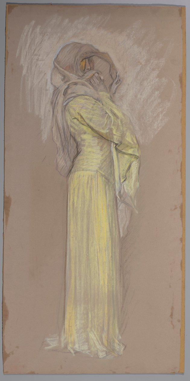 Study, Woman in Yellow Dress with Brown Veil Over Face by Edwin Austin Abbey
