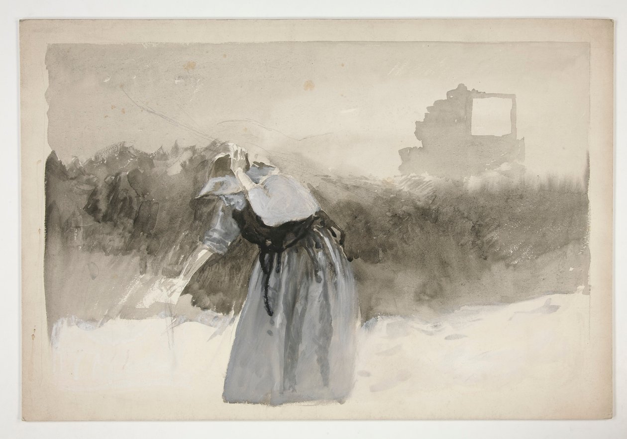 Study of a Woman in Bonnet, Leaning Over by Edwin Austin Abbey