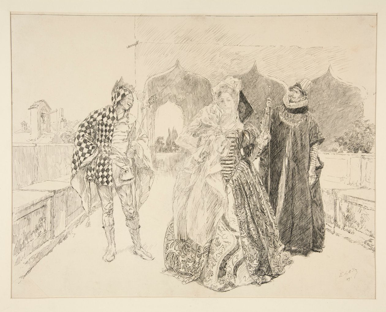 The Clown and Malvolio, Illustration for Act I, Scene V, Twelfth Night by Edwin Austin Abbey