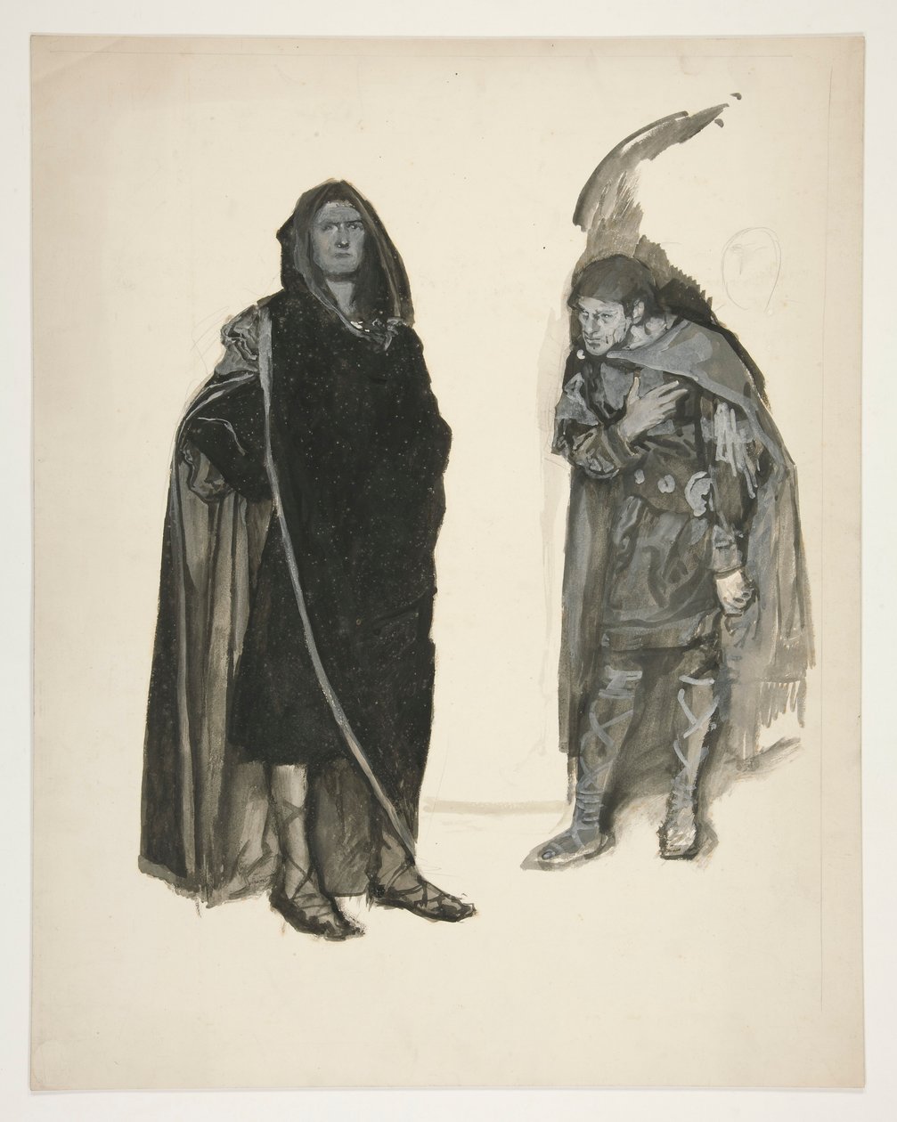 Two Cloaked Men, Sketch for an Unidentified Shakespeare Play by Edwin Austin Abbey