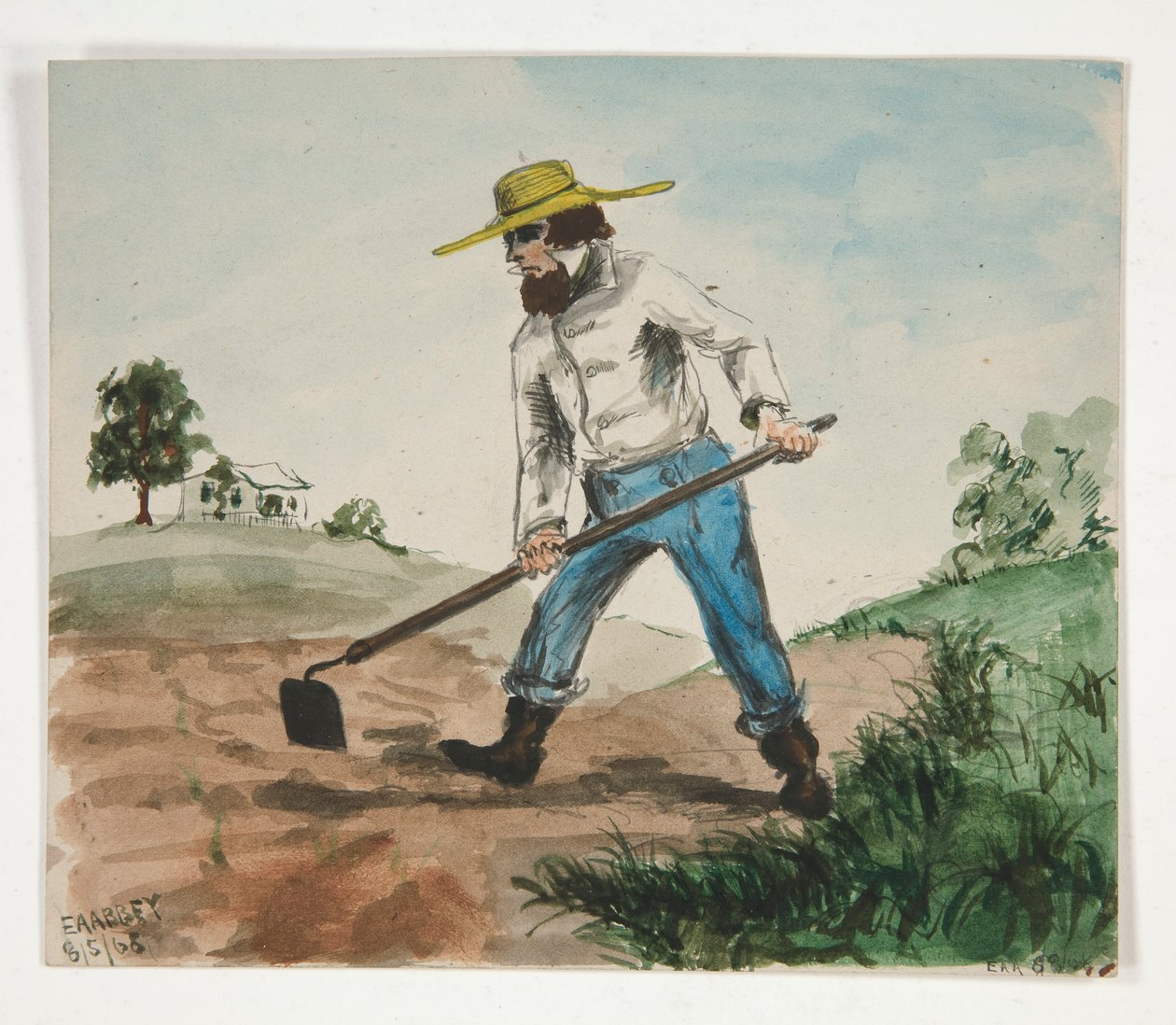 Unidentified Illustration of a Man Hoeing a Garden (recto); Three Figure Studies (verso) by Edwin Austin Abbey