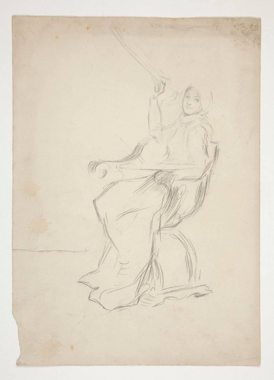 Woman Seated in Chair (recto); Two Unidentified Architectural Sketches (verso) by Edwin Austin Abbey
