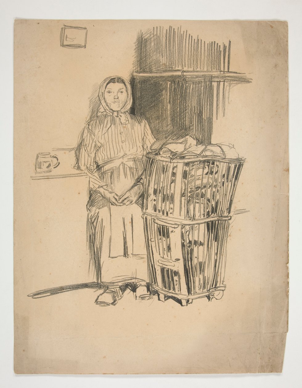 Woman with Laundry Basket - Unidentified Illustration by Edwin Austin Abbey