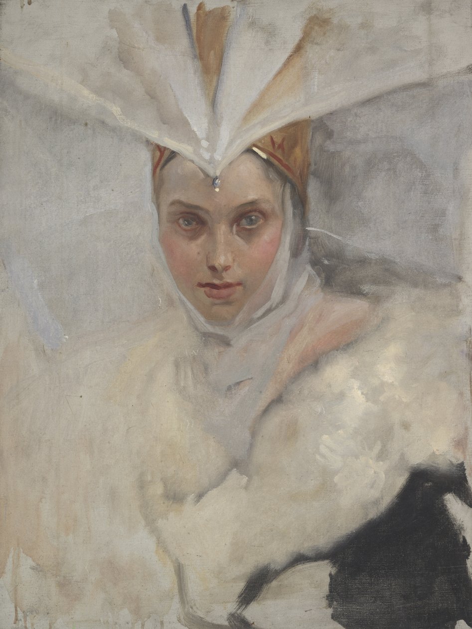 Woman with Osprey Headdress and White Fur Collar by Edwin Austin Abbey