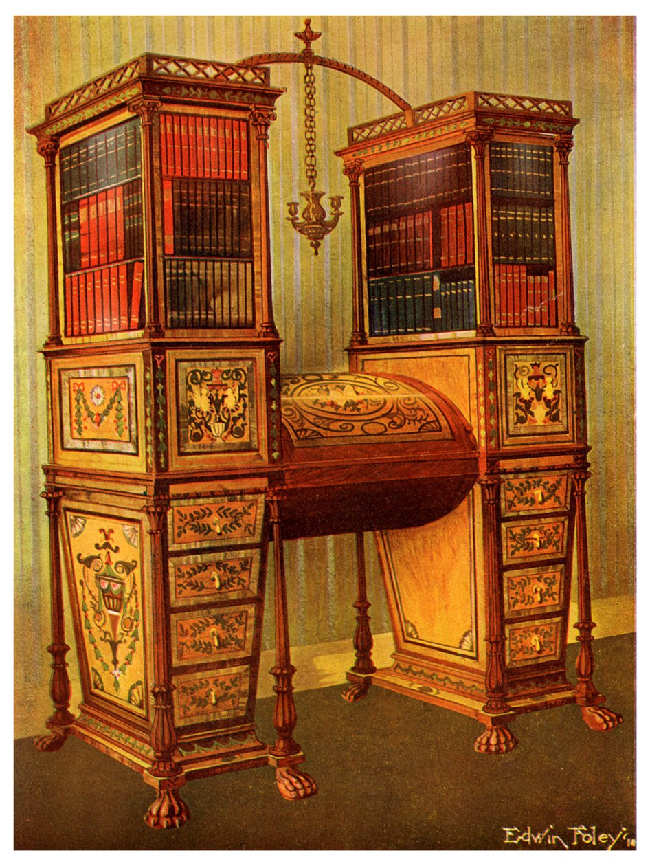The Sister Inlaid Double Secretaire and Bookcase Cabinet, Sheraton by Edwin Foley