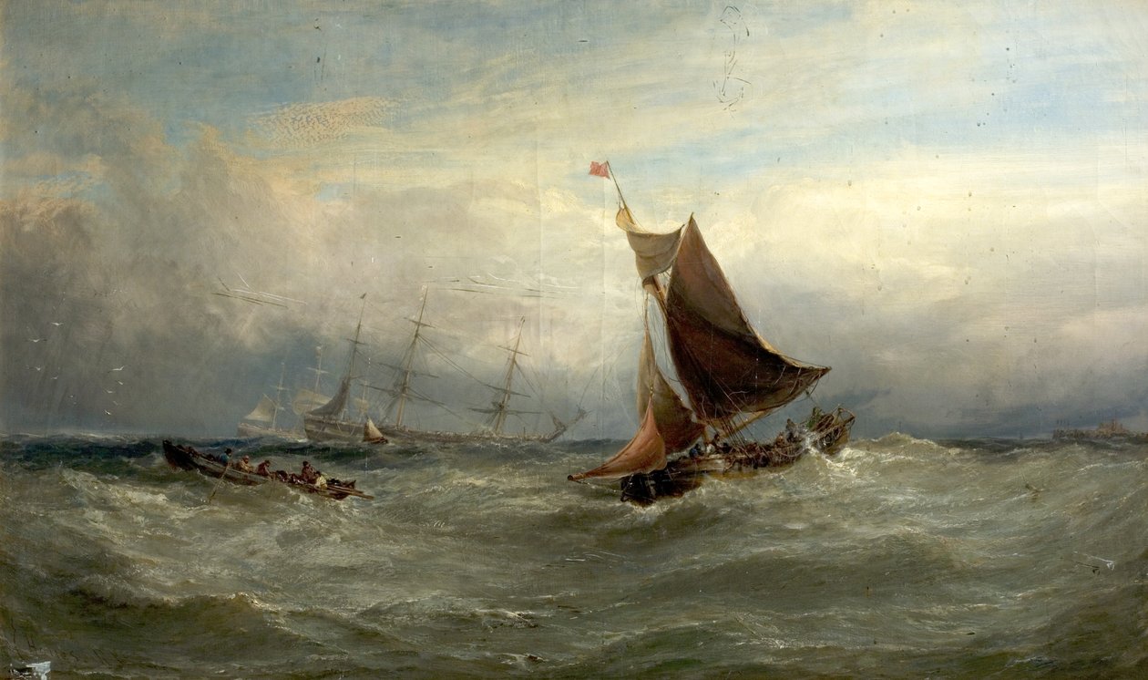 Boats in a Gale off Ostend, Belgium by Edwin Hayes
