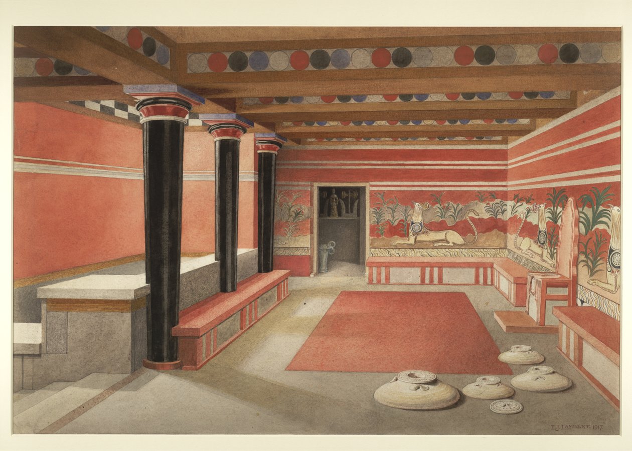 Reimagined Throne Room of the Palace of Minos at Knossos by Edwin J. Lambert