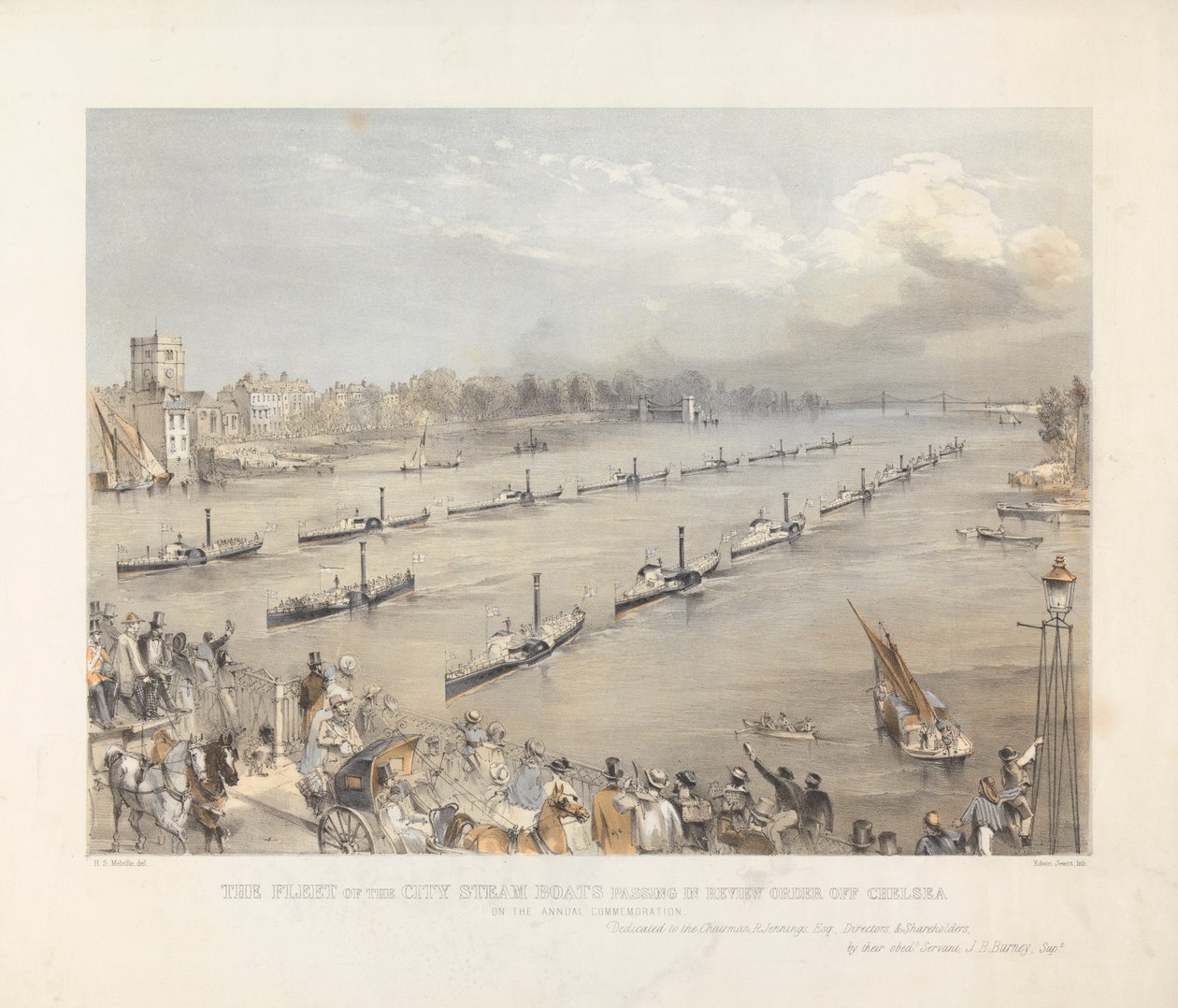 The Fleet of the City Steam Boats Passing in Review Order off Chelsea on the London Annual Commemoration by Edwin Jewitt