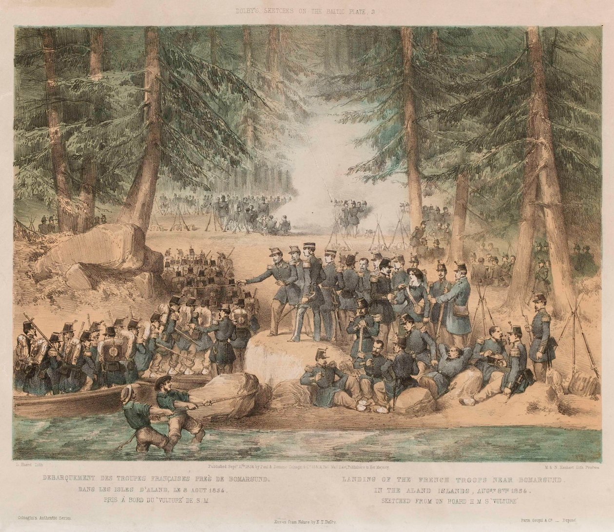 Landing of the French troops near Bomarsund in the Aland Islands, August 8th 1854 by Edwin Thomas (after) Dolby