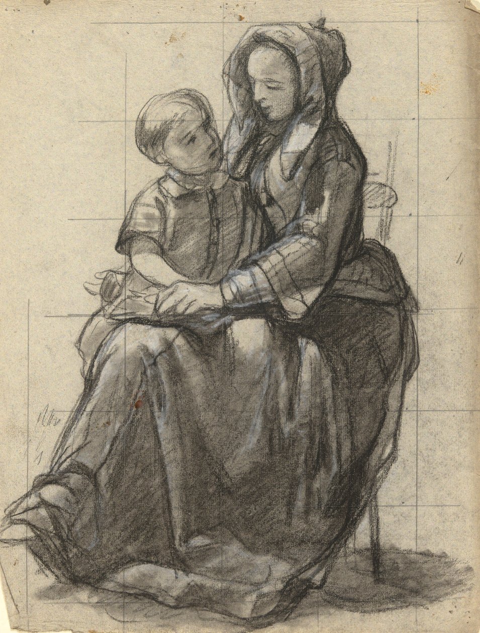 Mother and Child, Sketch for Signing of the Compact in the Cabin of the Mayflower by Edwin White